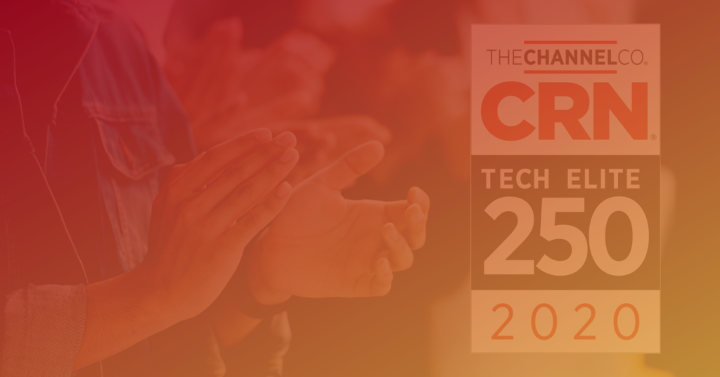Clapping hands with CRN Tech Elite 250 2020 award logo
